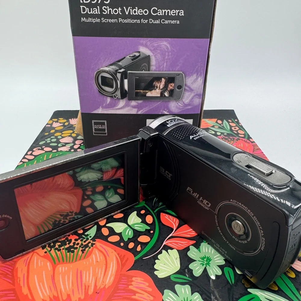 Polaroid iD975 Dual Shot Video Camera 1080p HD 10x Optical Zoom Black Camcorder
